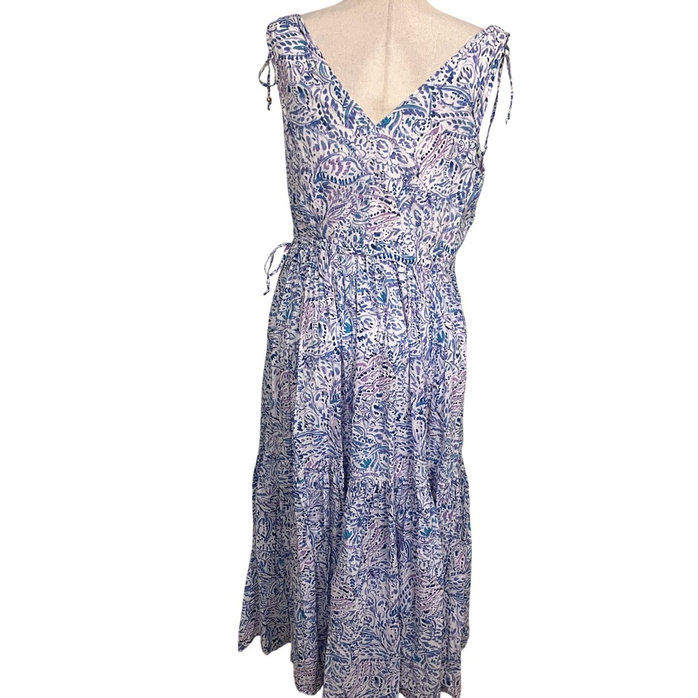 Talbots Sundress Womens 14 Blue‎ Purple Paisley Boho Coastal Cottagecore Maxi - Picture 4 of 11